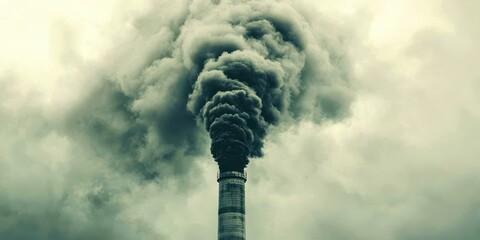 A large smoke stack is spewing smoke into the sky
