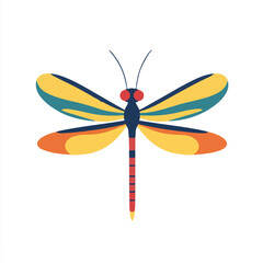 Very Simple flat 2D illustration colorful dragonfly isolated on transparent background, vector, flat design, animation design, simple flat 2D icon, clipart