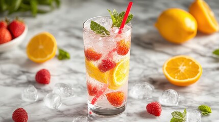 A tall, slender glass, chilled by ice and adorned with a vibrant straw, held the promise of refreshment, a perfect accompaniment to a summer gathering or the cozy ambiance of a cafe.