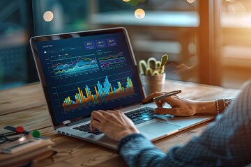 Detailed Visual  of Comprehensive ECommerce Analytics Dashboard on Laptop Screen