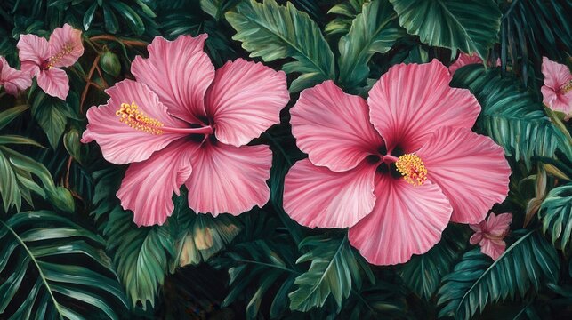Pink hibiscus flowers. Generative AI