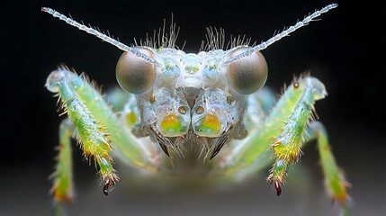 Close-Up of a Green Insect's Antenna Capturing Light with Intricate Detail and Texture