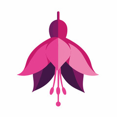 Very Simple flat 2D illustration fuchsia flowers branch with leaves isolated on transparent background, vector, flat design, animation design, simple flat 2D icon, clipart