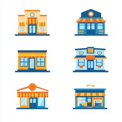 Obraz premium Colorful Store Fronts: A Collection of Shop Facades