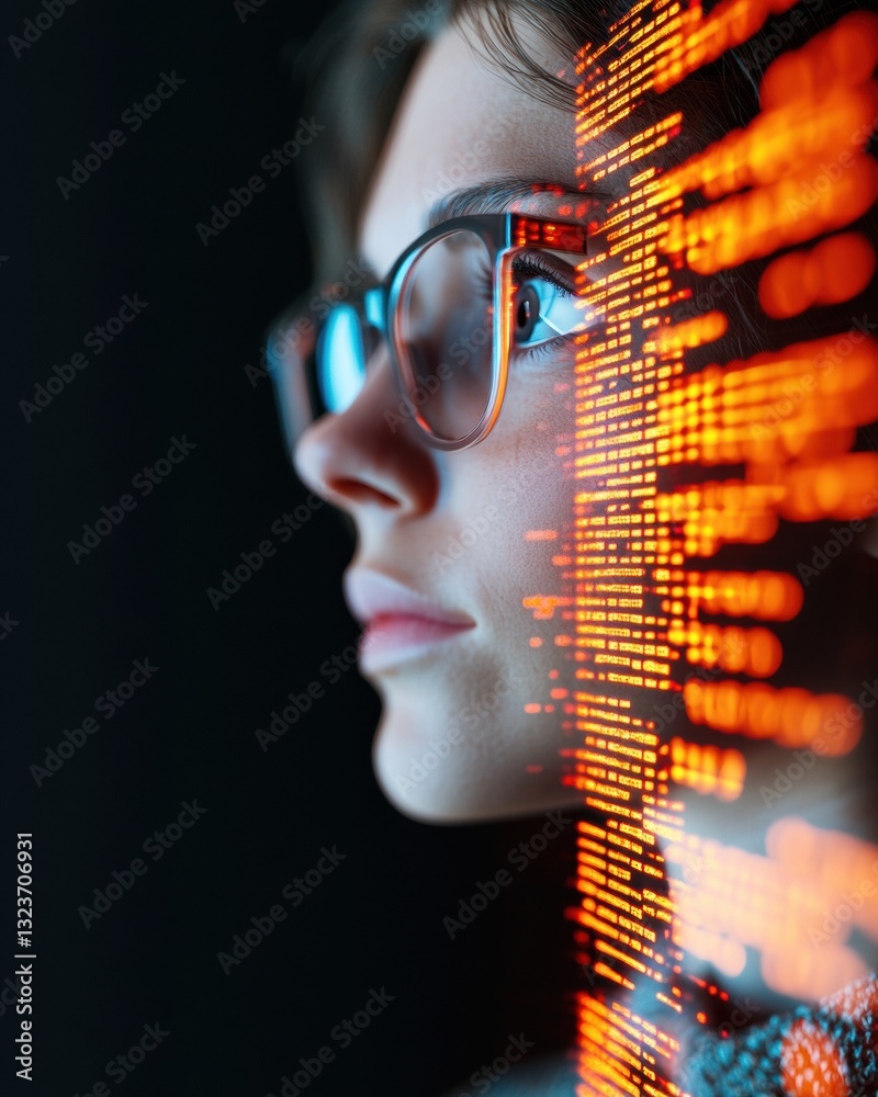 Aufkleber Immersive Digital Insights Gen Z Innovator Exploring Cutting-Edge Data Visualization with Sleek Cyberpunk Aesthetic and Futuristic Tech Interaction