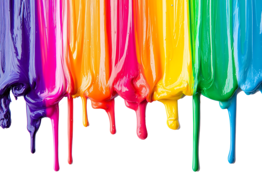 Colorful rainbow paint dripping from above art isolated on white background PNG. AI GENERATED - Powered by Adobe