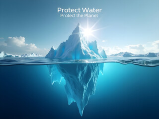 A poster about world water day concept, It contains a glacier mountain and sea water