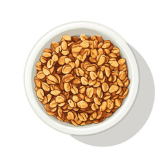 Very Simple flat 2D illustration granola in white bowl isolated on transparent background, vector, flat design, animation design, simple flat 2D icon, clipart
