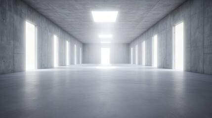 Fototapeta premium Illuminated concrete corridor with LED lights