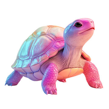 colorful turtle with vibrant pink and blue shell, showcasing unique design. This artistic representation highlights its textured skin and playful