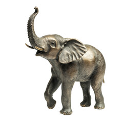 Obraz premium Brass elephant figurine with raised trunk isolated on transparent white background
