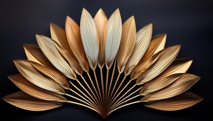 Art Deco style flowers symmetrically arranged on a dark background, showcasing elegance and geometric beauty with a vintage touch.
