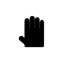 A black hand symbol representing a stop, restriction, or caution sign. Commonly used for security warnings, restricted areas, and prohibition signs to indicate danger or no access zones.