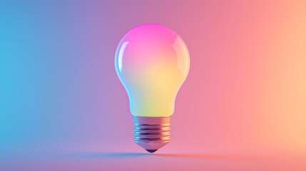 A Colorful LED Light Bulb Glowing in a Gradient Background of Pink and Blue Hues for Modern Design