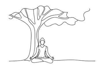 Serene Meditation Underneath a Lush, Tranquil Tree of Peace
