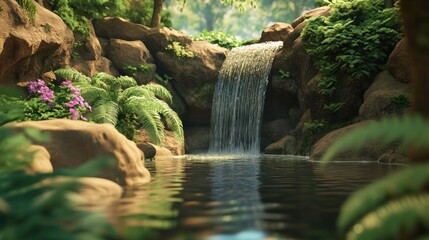 Serene Waterfall in Lush Tropical Paradise