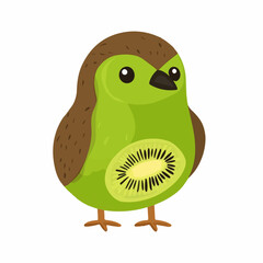 Simple flat 2D illustration kiwi bird isolated on transparent background, vector, flat design, animation design, simple flat 2D icon, clipart