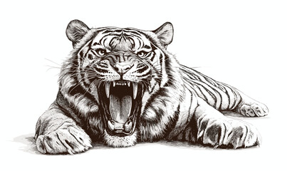 Obraz premium Fierce roaring tiger in flat style vector, icons set.