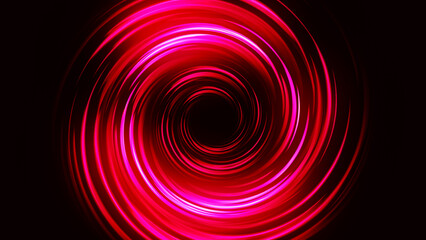Bright scarlet led tunnel. Colorful effect of colored radial background. Abstract rounded background. Colored curves spirals and spheres. Multicolor gradient rings and circles. Funnel. 3D rendering.
