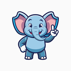 Big collection vector cartoon characters of elephants with thumb up hand on an isolated background.