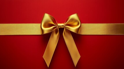 Fototapeta premium Golden Bow on Red: A Celebration of Elegance and Festive Cheer, Perfect for Gifts, Holidays, and Special Occasions