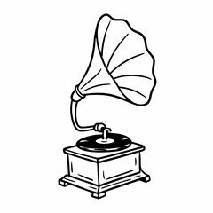Vintage Gramophone Illustration Retro Music Record Player Art