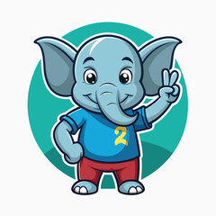 Big collection vector cartoon characters of elephants with thumb up hand on an isolated background.