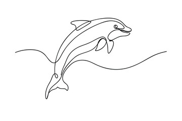 Obraz premium Elegant SingleLine Dolphin Drawing, Ocean Mammal Art, Aquatic Life
