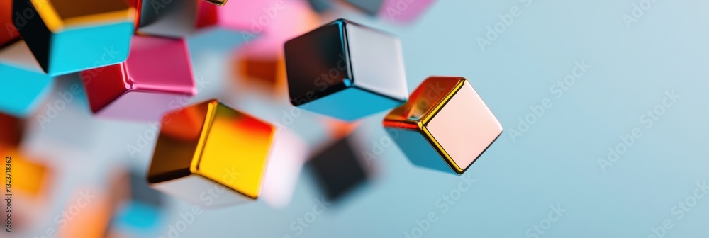 Poster Chromatic Blockchain Visualization Next-Gen Digital Infrastructure with Geometric Cubes Symbolizing Decentralized Network Architecture and Innovative Tech Connectivity