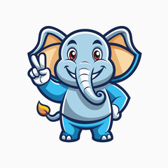 Elephant animal character mascot with thumb up hand gesture isolated cartoon illustration isolated on white background