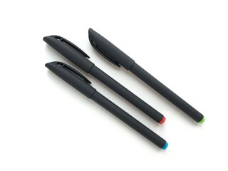 Three black ballpoint pens