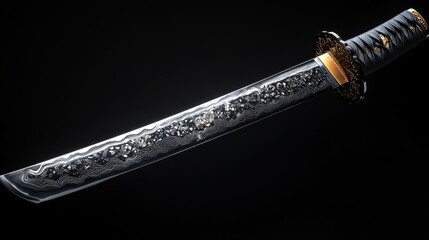 A blade of exquisite craftsmanship, forged with the dedication of traditional Japanese sword-smiths, gleamed under the soft glow, its intricate etching a testament to the artistry of generations of