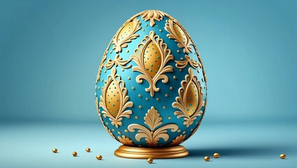Ornate Blue and Gold Decorative Egg with Intricate Design Detail