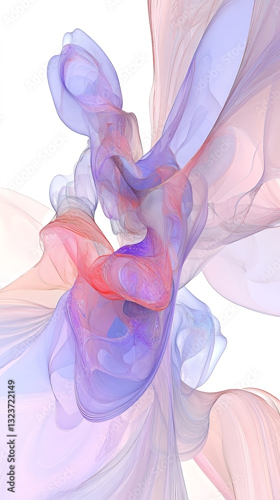 Poster soft pastel hues swirling dynamically, forming ethereal abstract pattern with delicate blended color
