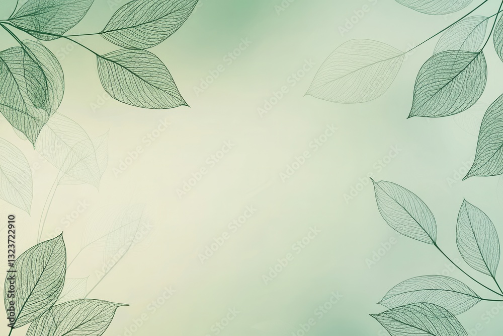 Aufkleber elegant botanical design with soft green background and intricate leaf line art for eco-friendly aes