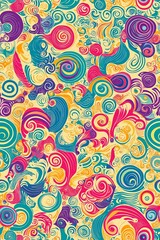 Vertical Psychedelic swirl seamless pattern. 60s, 70s style liquid groovy background.