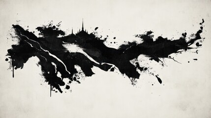 Obraz premium Abstract black ink blot against a neutral background creating a dynamic shape texture and expressive artistic display