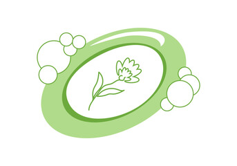 Toilet floral eco soap with bubbles and a flower in the middle - color vector illustration, design element