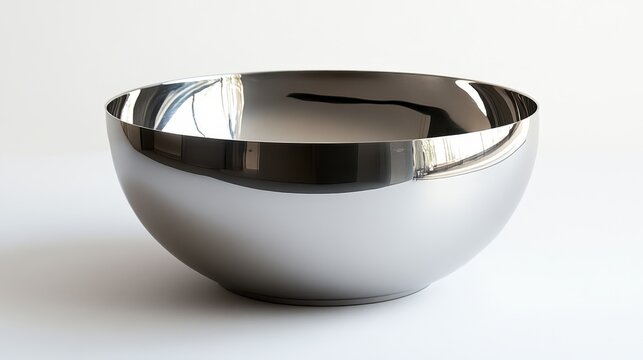 A stainless steel, round bowl, a versatile workhorse in kitchens and dining spaces, ready to accommodate a myriad of culinary creations.