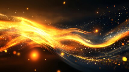 Obraz premium Abstract Golden Light Wave Background: Stunning Illustration with Sparkles and Dynamic Energy for Modern Designs.