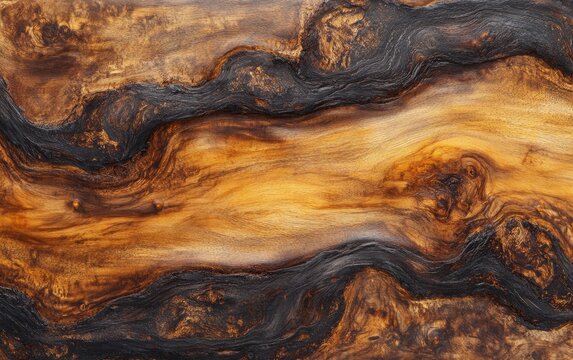 Abstract Wooden Texture Detailed Close-Up of Natural Grain, Burl, and Charred Wood Surface.