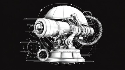 Mechanical Steampunk Observatory A Detailed Blueprint of a Futuristic Dome