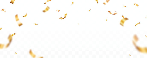 Falling shiny gold confetti and award ribbons, celebration design element