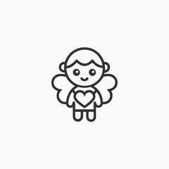 Valentine day. kawaii cupid with wings bow and arrow Amour isolated clipart Cute angel illustration