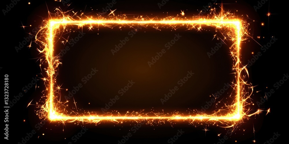 Canvas Prints a black background with a yellow frame with a lot of sparkles