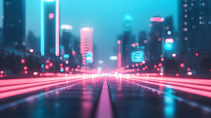 Obraz premium Dreamlike urban environment futuristic cityscape with neon cyberpunk aesthetic