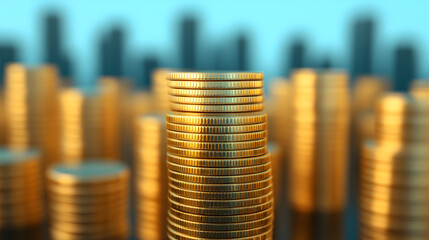 Investment growth golden coins in urban setting business context financial prosperity
