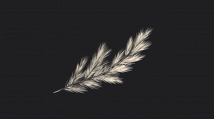Obraz premium Elegant Ivory Palm Leaf Frond on Deep Black Background, Minimalist Botanical Illustration