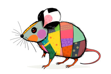 Vibrant Abstract Patchwork mouse Illustration with a Colorful Geometric Design on a White Background