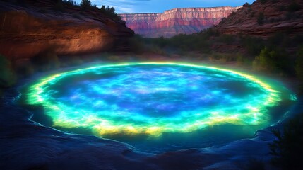 Fototapeta premium Luminous Pool in a Canyon at Dusk